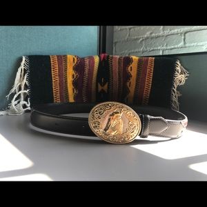 Leather Belt w/ 24K Gold Plated Horse Buckle